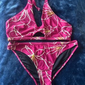 Cupshe Pink Hibiscus Bikini Set XL